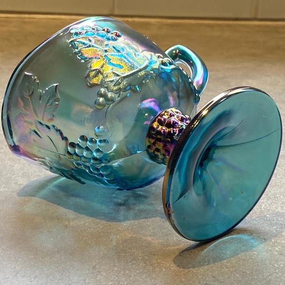 Colony Glass Harvest Grape Footed Cream Blue Carnival - Picture 4 of 8